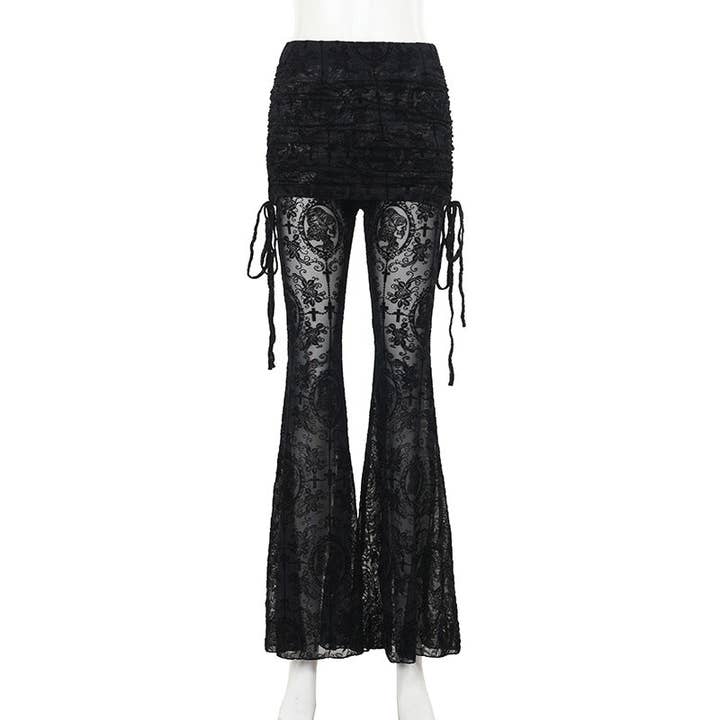 Black Women Gothic Perspective Cross Flocking Slim Pants for wholesale on Faire