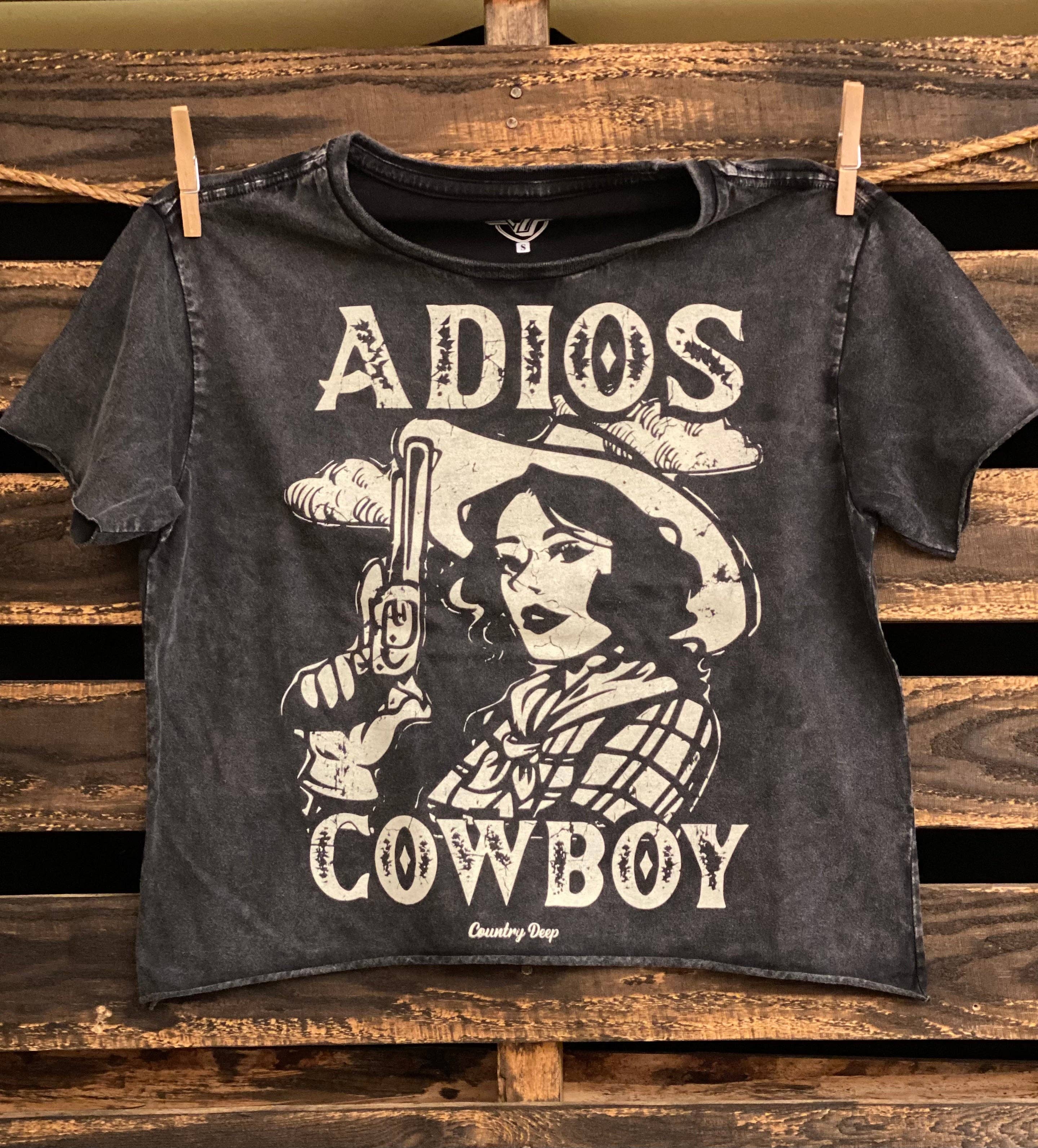 Country Deep Apparel - Wholesale Screen Printed T-Shirt - Women's - Adios Cowboy regular Cropped Acid wash T-shirt3