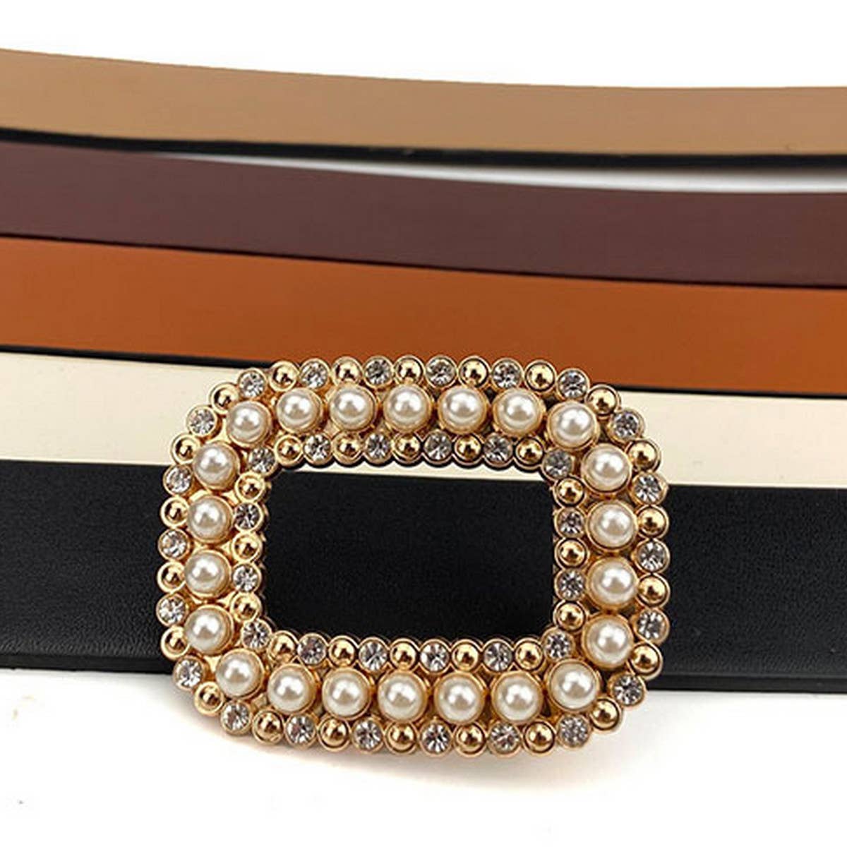 ACCITY - Wholesale Belt - Women's - WOMEN ROUND DIAMOND PEARL BUCKLE BELT FOR JEANS_CWABE01303