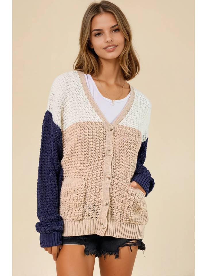 Zand/marine Sweatervest met colorblock - 10139J voor groothandel op Faire