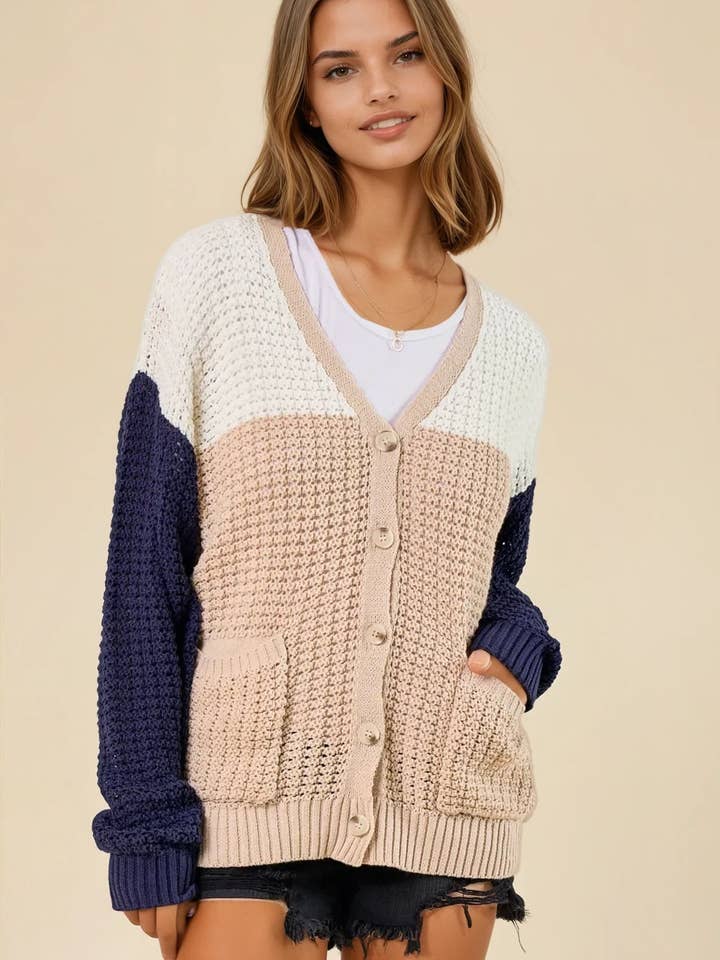 Colorblock Sweater Cardigan - 10139J for wholesale by Doe and Rae