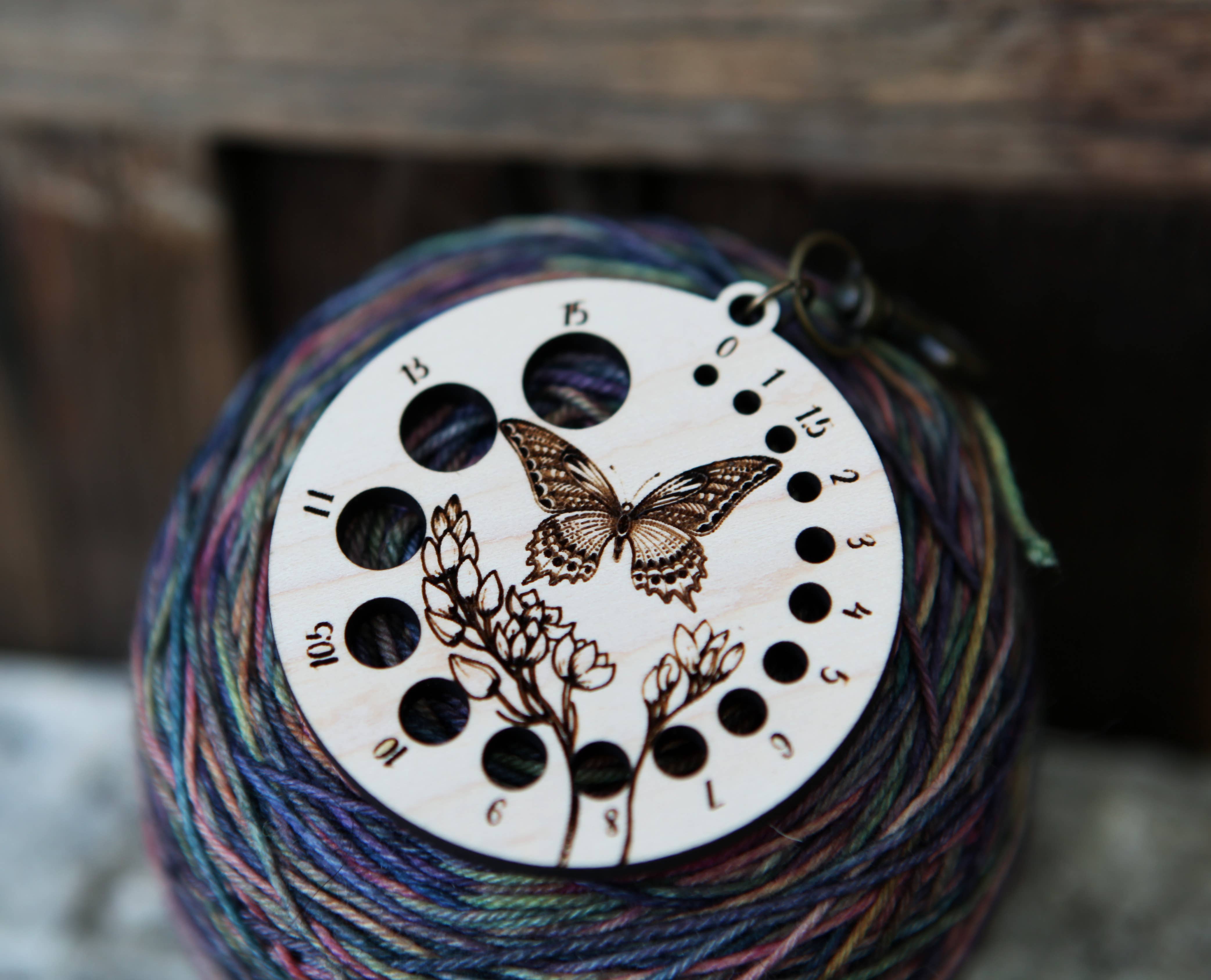 Sunrise Grove - Wholesale Knitting/Crochet Supplies - Butterfly with Flower Needle Gauge with Bronze Clasp 2