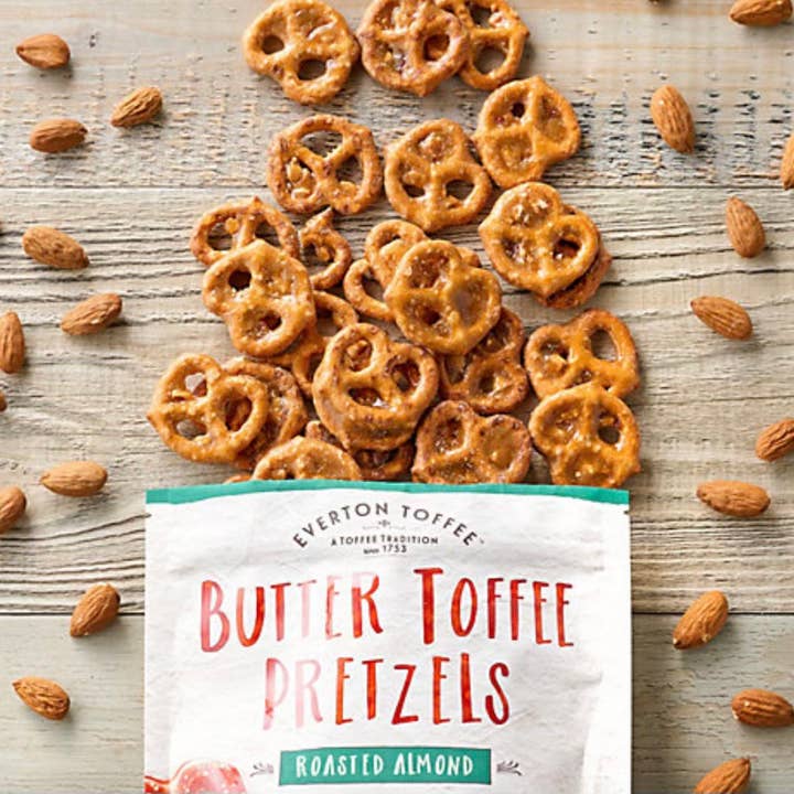 Everton Toffee - Wholesale Pretzels - Butter Toffee Pretzels – Roasted Almond 4oz bag2