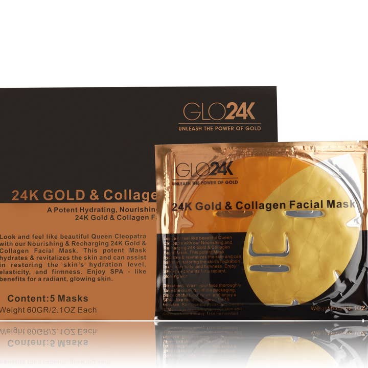 GLO24K - Wholesale Skincare Face Mask - 24K Gold & Collagen Facial Mask (Pack of 5)2