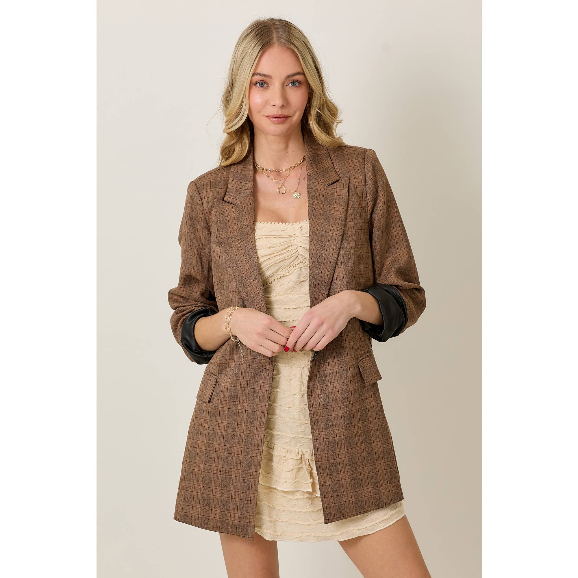 Brun Lättviktsrutigt kavaj för wholesale på Faire1