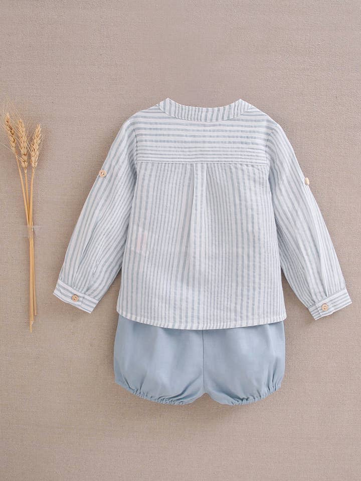 Dadati - Wholesale Top & Short Set - Baby - Baby boy set of blue striped shirt and shorts