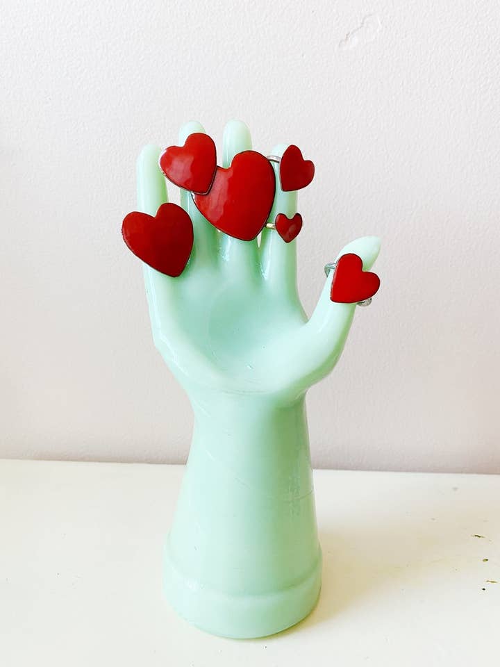 bruja love - red enamel heart rings for wholesale by loving anvil