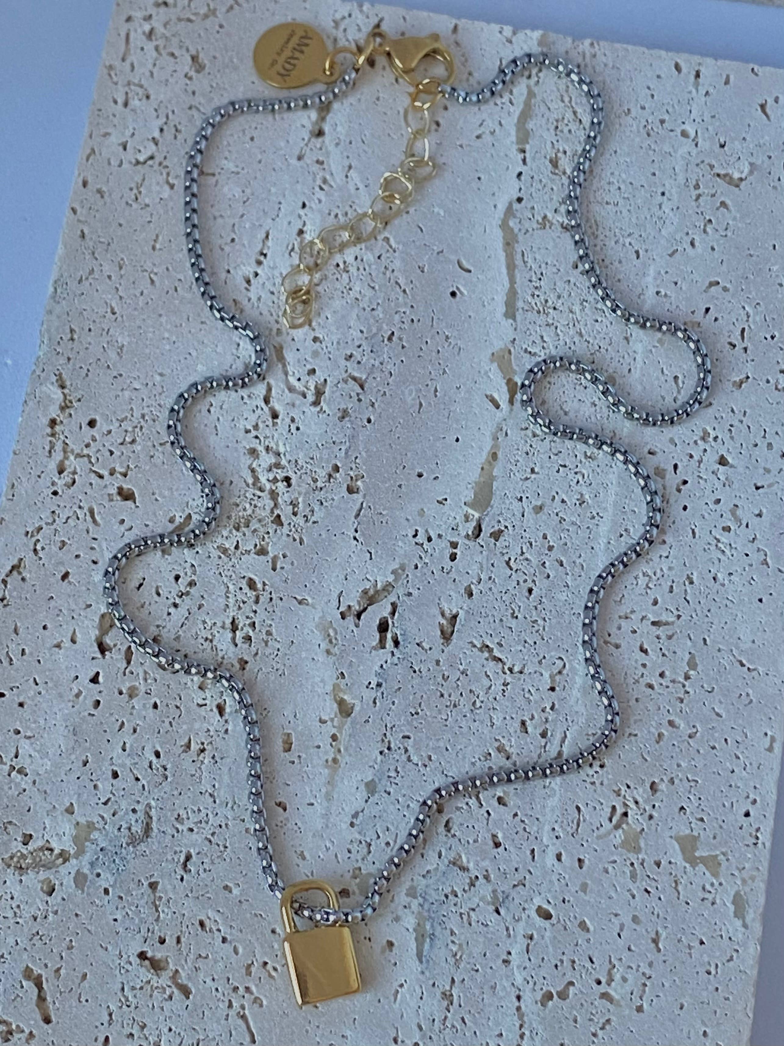 Amady Jewelry – wholesale Pendant/charm necklace – Silver or gold Padlock charm pendant necklace stainless stee7