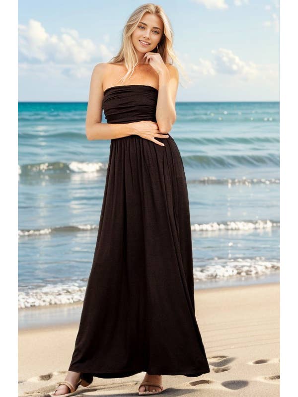 HEIMISH - Vendita all'ingrosso Vestito - Donna - SD1306-10 MAXI ABITO TUBINO TINTA UNITA CON VOLANT