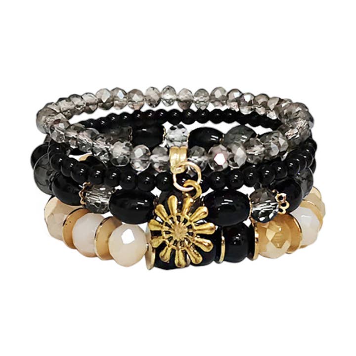 ASSORTED Flower Charm Glass Bead Bracelet BR2521-70.(12PC) for wholesale on Faire3