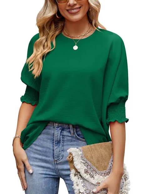Suhkasana - Wholesale Knit Top - Women's - Loose Crew Neck Solid Color Wrap Top1