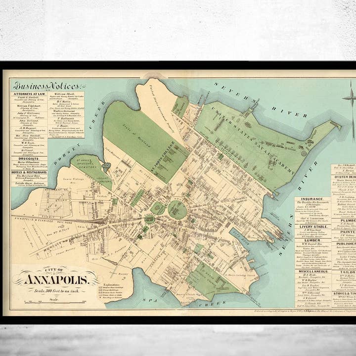 Old Map of Annapolis Maryland 1878 Vintage Map | Vintage Map Wall Art Print for wholesale by OldCityPrints - Old Maps and Posters