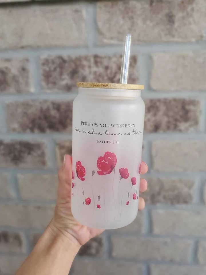 Christian Tumbler: Floral Bible Verse Iced Coffee Cup for wholesale by All the Things MN