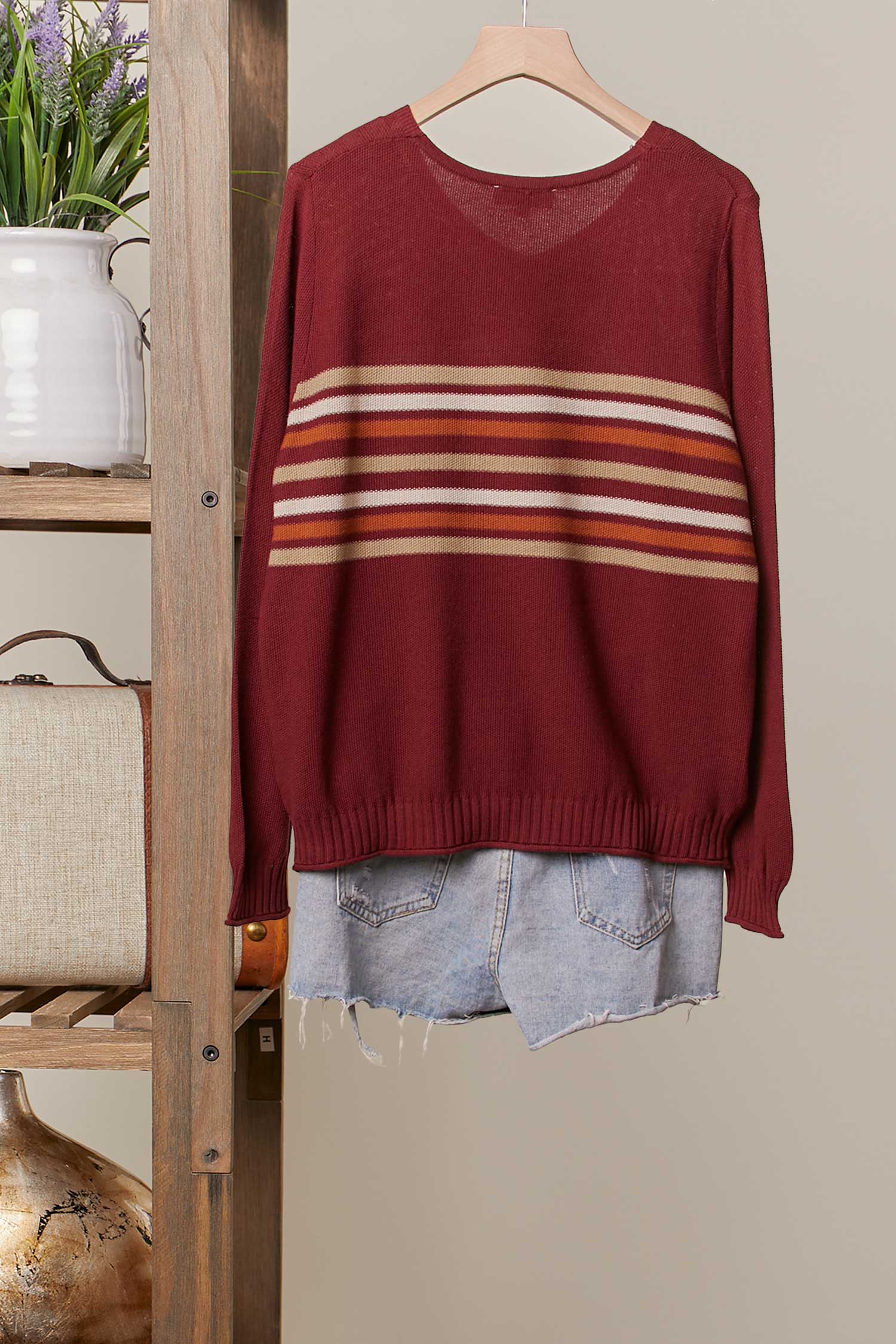 Mello. - Vente Pull en maille – femme - Pull léger en maille rayée6