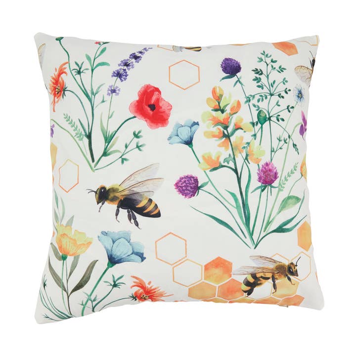 Bright Bumble Bee Floral Outdoor Pillow with Poly Fill for wholesale by Saro Lifestyle