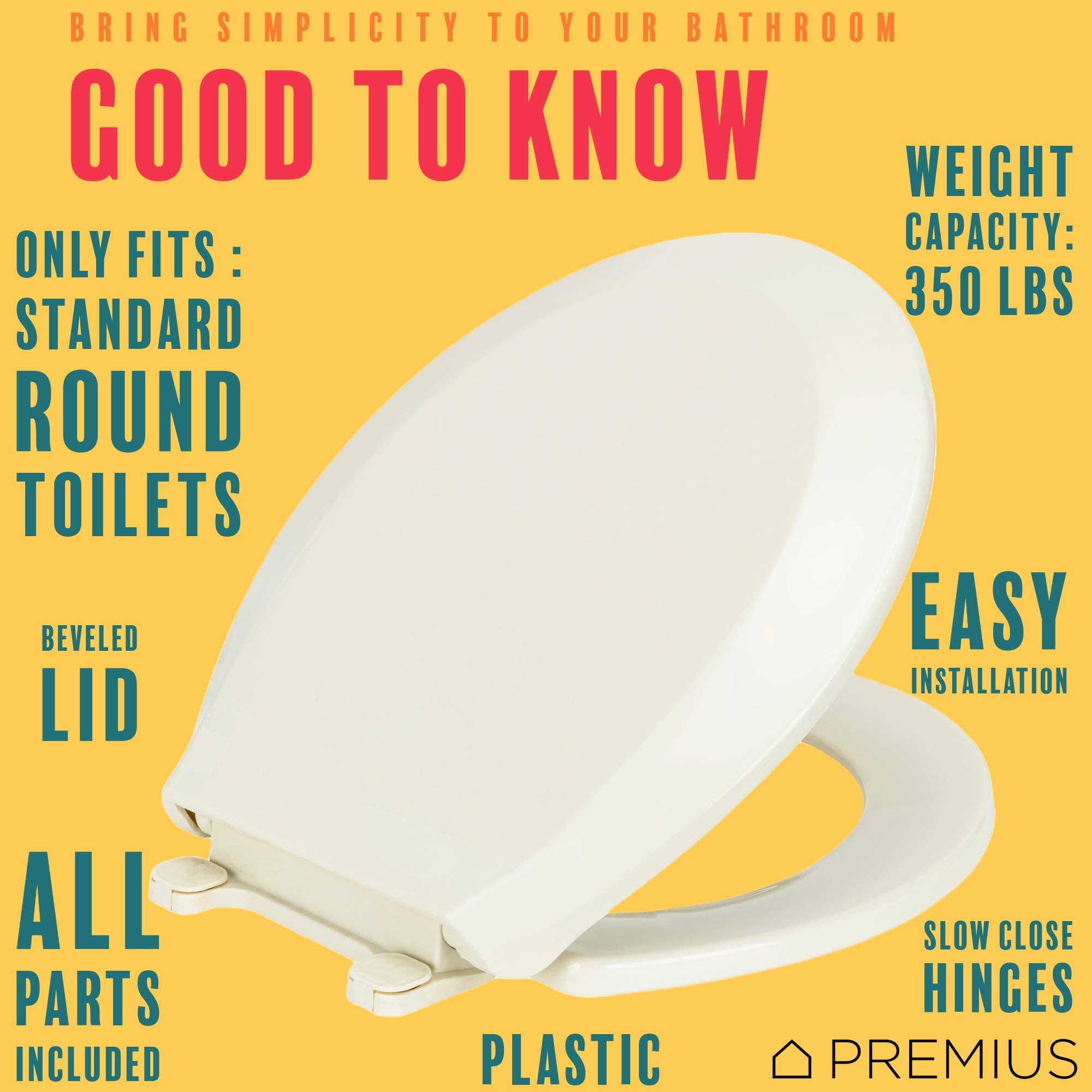 ShopBobbys – wholesale Toilet seat cover – PREMIUS Slow Close Beveled Plastic Toilet Seat, Standard Round, 17 Inches5
