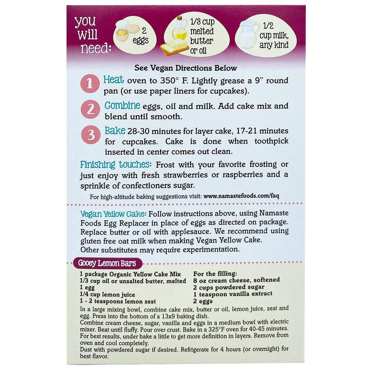 Namaste Foods - Vendita all'ingrosso Preparati per torte - Preparato biologico senza glutine per torta gialla2