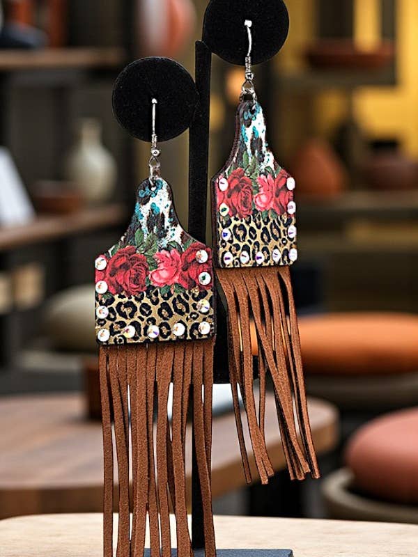 FACETTERET ÆDELSTEN MIX BLOMSTERPRINT KVAST ØRERINGE for engroshandel hos Andrea Bijoux