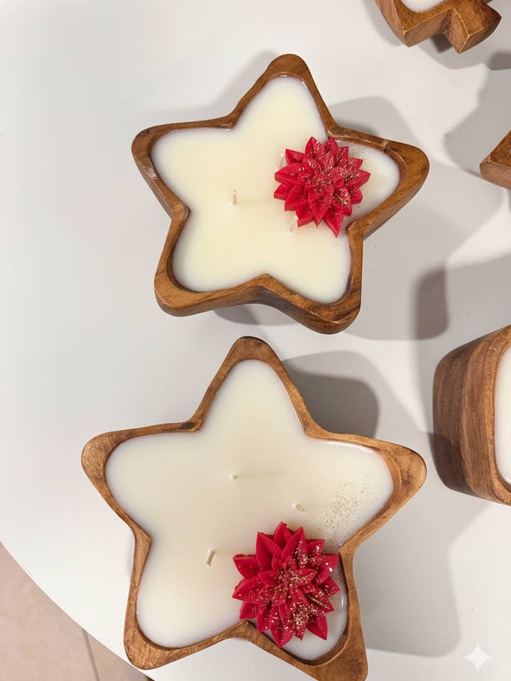 Handcrafted Star Wooden Bowl 9 oz Handmade Candle for wholesale by Candleglambyperry