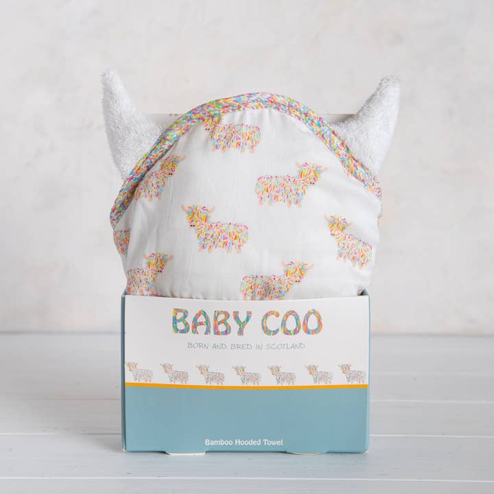 Baby Coo Towel - Highland Cow Hooded Baby & Child Towel for wholesale by Hairy Coo