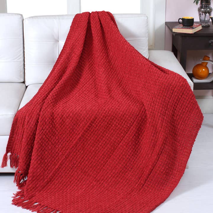 Fabstyles – wholesale Throw blanket – Fabstyles Chenille Basket Weave Throw Blanket, 50x6048