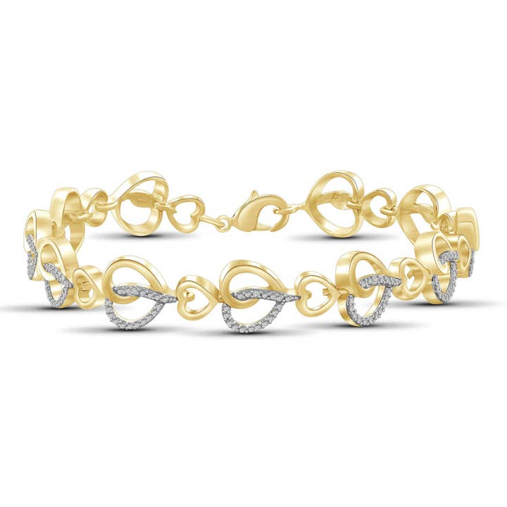 Witte diamant accent 14K vergulde hartarmband, 8.00 voor wholesale door JewelonFire