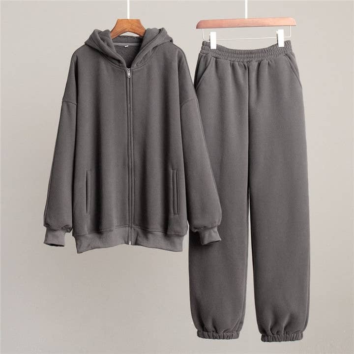 kycozy - Wholesale Lounge Set - Women's - Solid Fleece Hoodie Pants Set