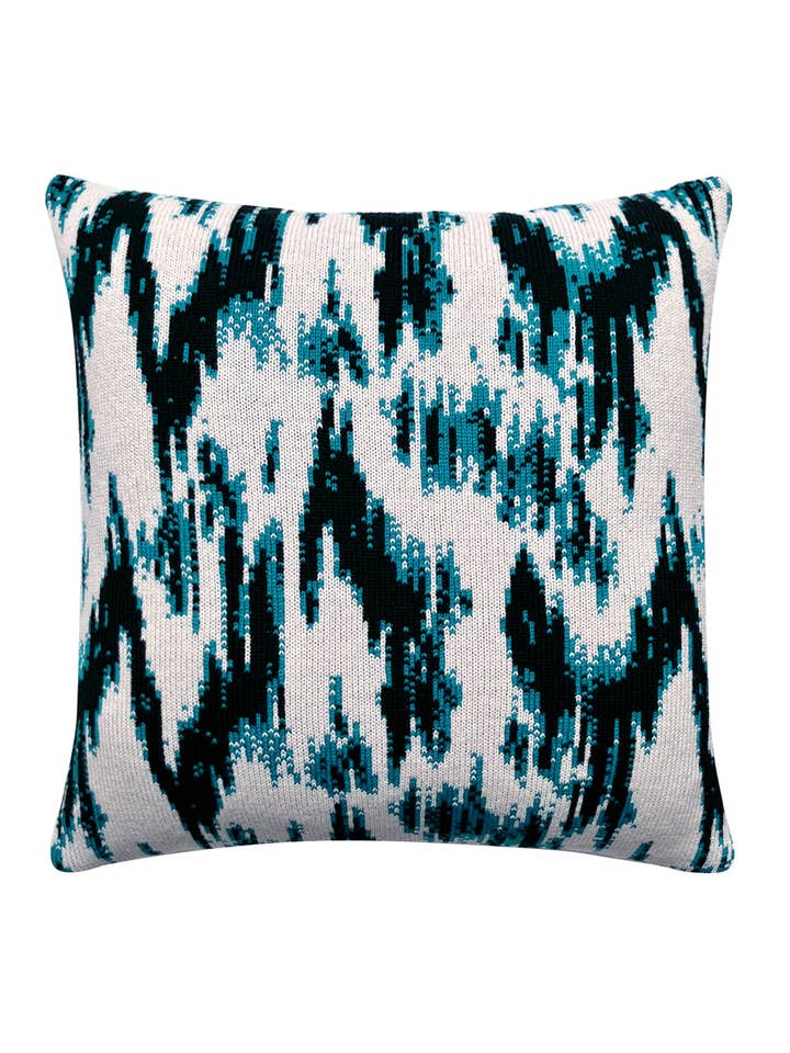 Cuscino lavorato a maglia in lana e cashmere Ikat Turchese per la vendita all'ingrosso da parte di INGMARSON