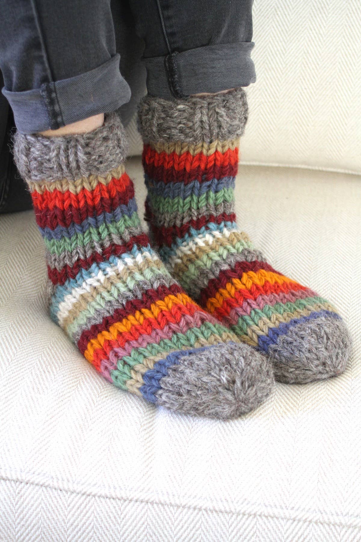 Santa Fe Vibrant Stripe Sofa Socks Autumn Chunky Knit for wholesale on Faire2