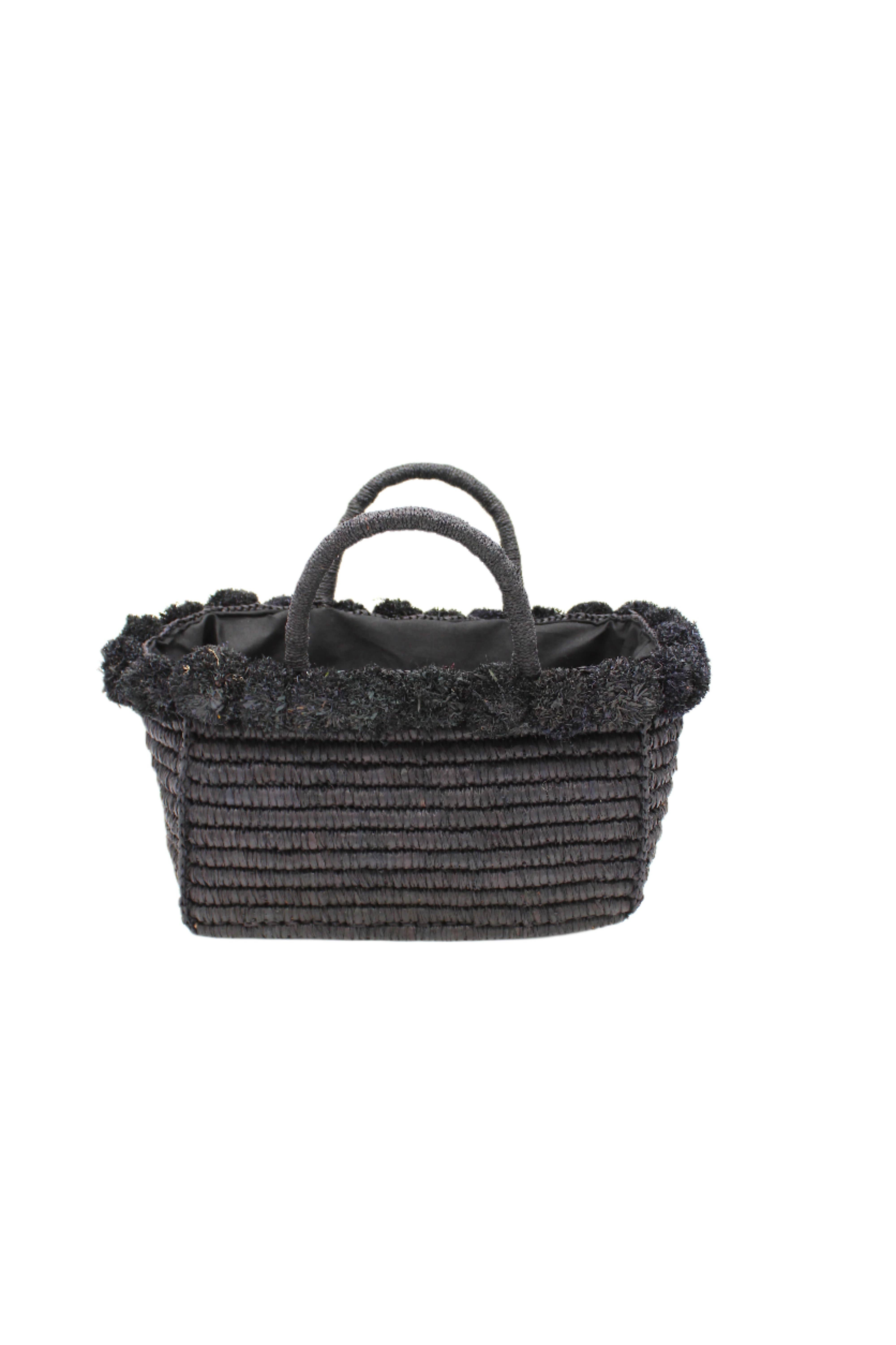 Shebobo - Wholesale Top Handle Bag - Women's - Rico Crochet Rectangle Straw Basket Handbag PomPom Trim Edge2