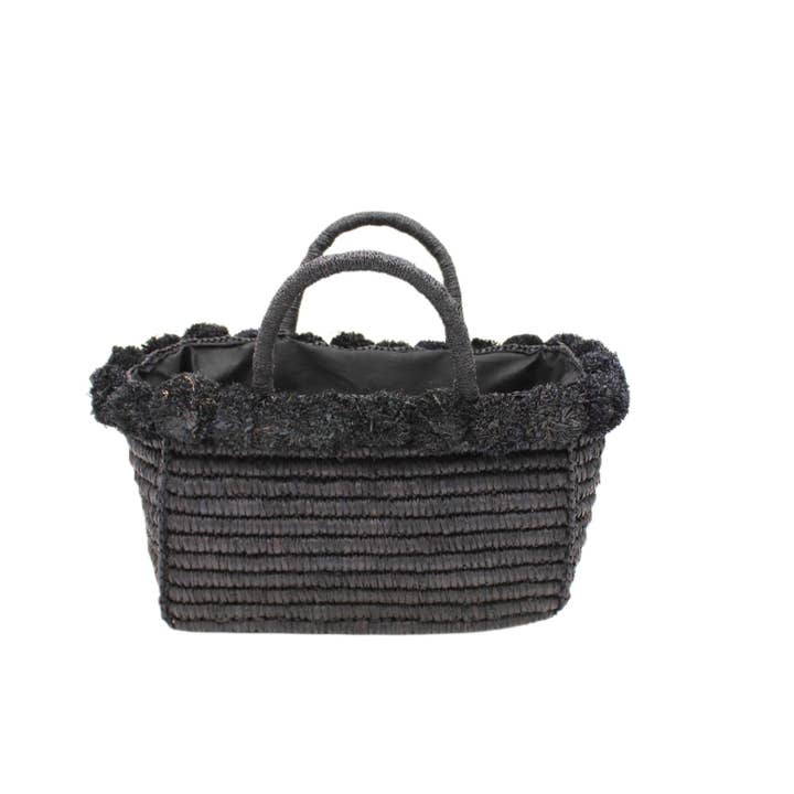 Shebobo - Wholesale Top Handle Bag - Women's - Rico Crochet Rectangle Straw Basket Handbag PomPom Trim Edge2