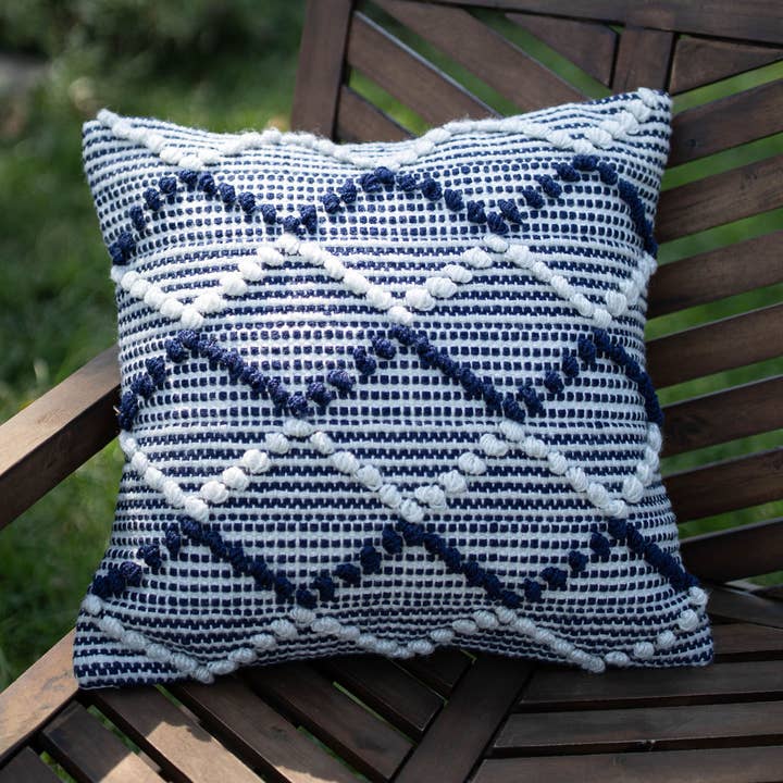 18x18 Hand Woven Lochlan Pillow Blue for wholesale by Foreside Home & Garden