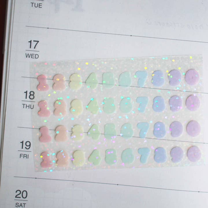 Pastel Numbers Holo Sticker Sheet for engroshandel hos Paperkumaco