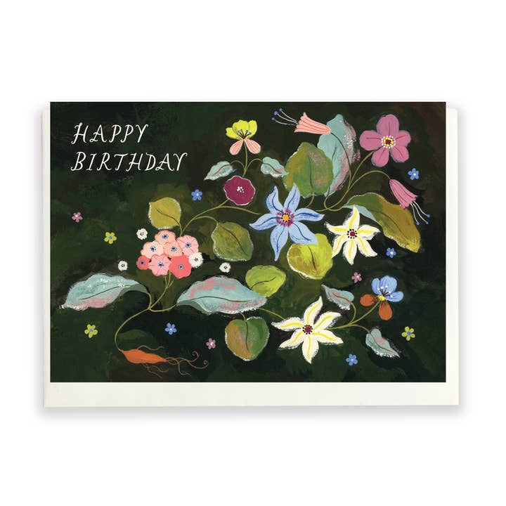 Happy Birthday Brushy Floral card for wholesale by Flora Waycott