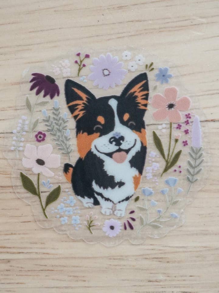 Floral Corgi Sticker for wholesale by Fern Hollow Co.