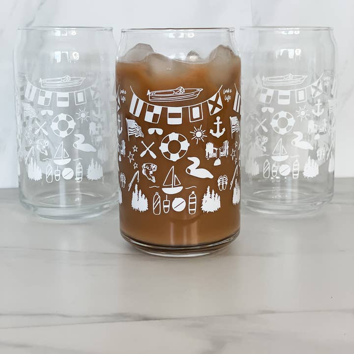 Waves of Grace Letter Co. - Wholesale Drinking Glass/Cup - Lake Life Can Glass