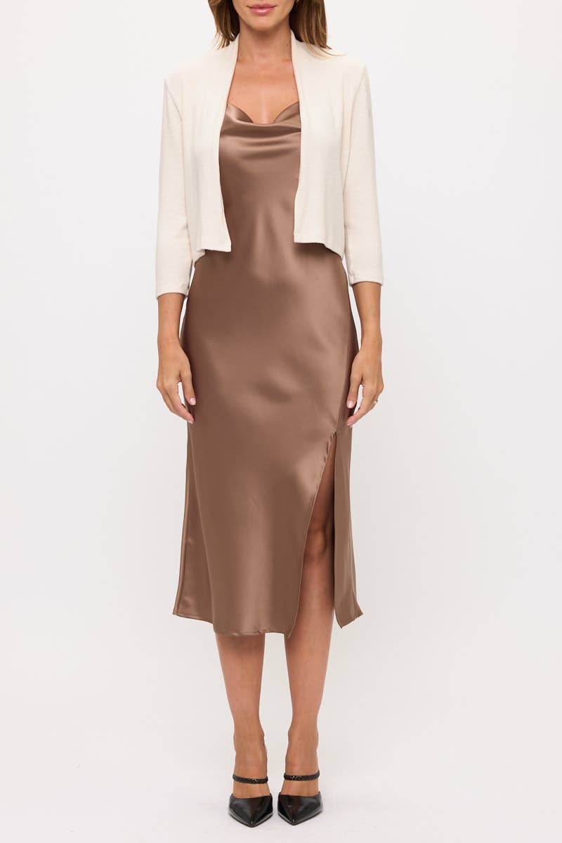 Oatmeal Made in USA Brushed Knit Cashmere Bolero  for wholesale on Faire4