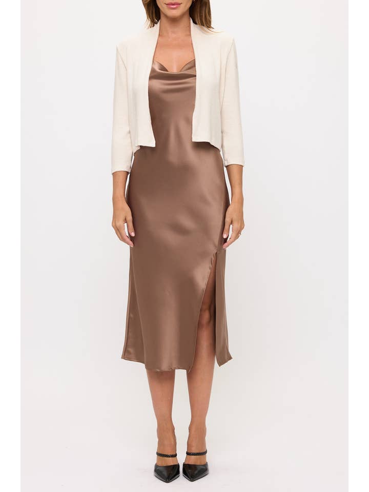 Oatmeal Made in USA Brushed Knit Cashmere Bolero for wholesale on Faire4