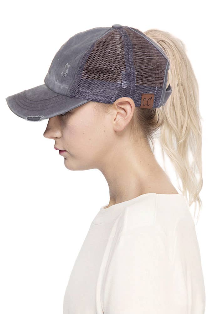 Hana - Wholesale Ponytail Cap - Women's - CC Distressed Ponytail Messy Bun Cap12