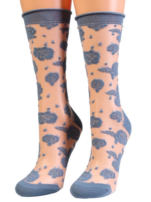 KATHERINE blomstrede gennemsigtige strømper til kvinder størrelse 6-9 for engroshandel hos Sokisahtel I BestSockDrawer