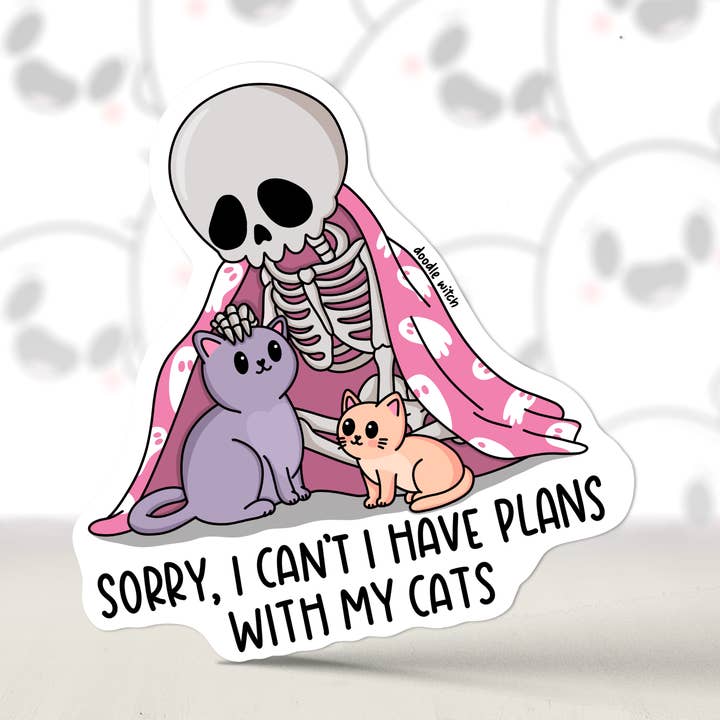 Undskyld, jeg har planer med min kat, skeletklistermærke, katteelsker for engroshandel hos DoodleWitch