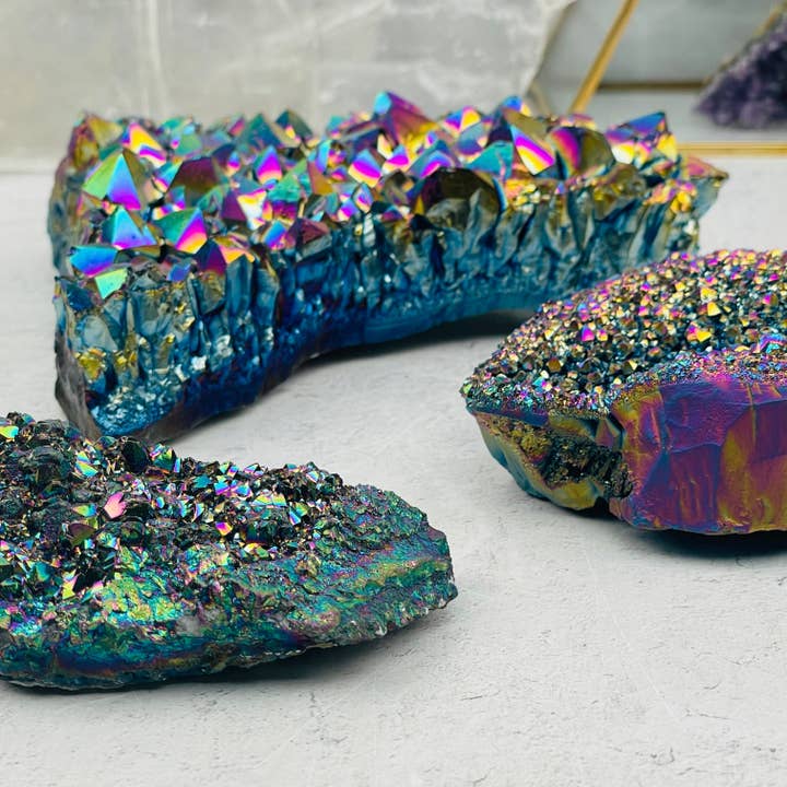 Rock Paradise - Wholesale Spiritual stone/crystal - Amethyst Druzy Crystal Cluster with Rainbow Titanium Finish5