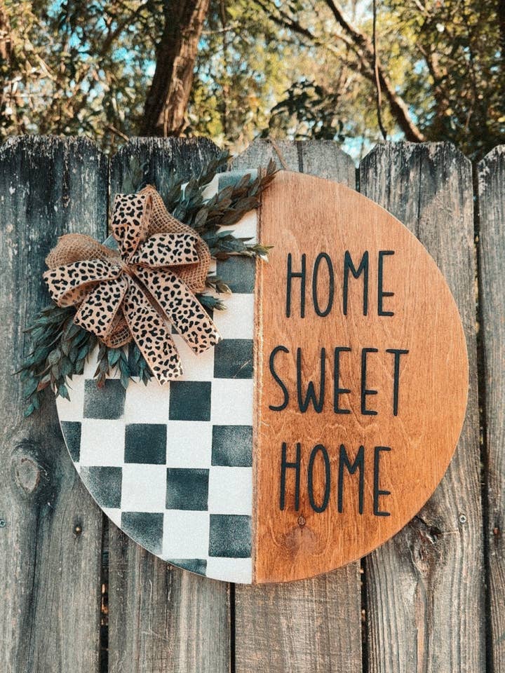 Checkered home sweet home door hanger for wholesale by MaeLynn’s