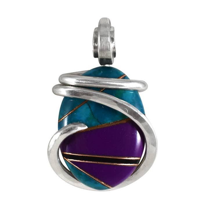 Inlay Handmade Pendant Wrapped in Silver (Antique Bead) for wholesale by by Isabella Roth