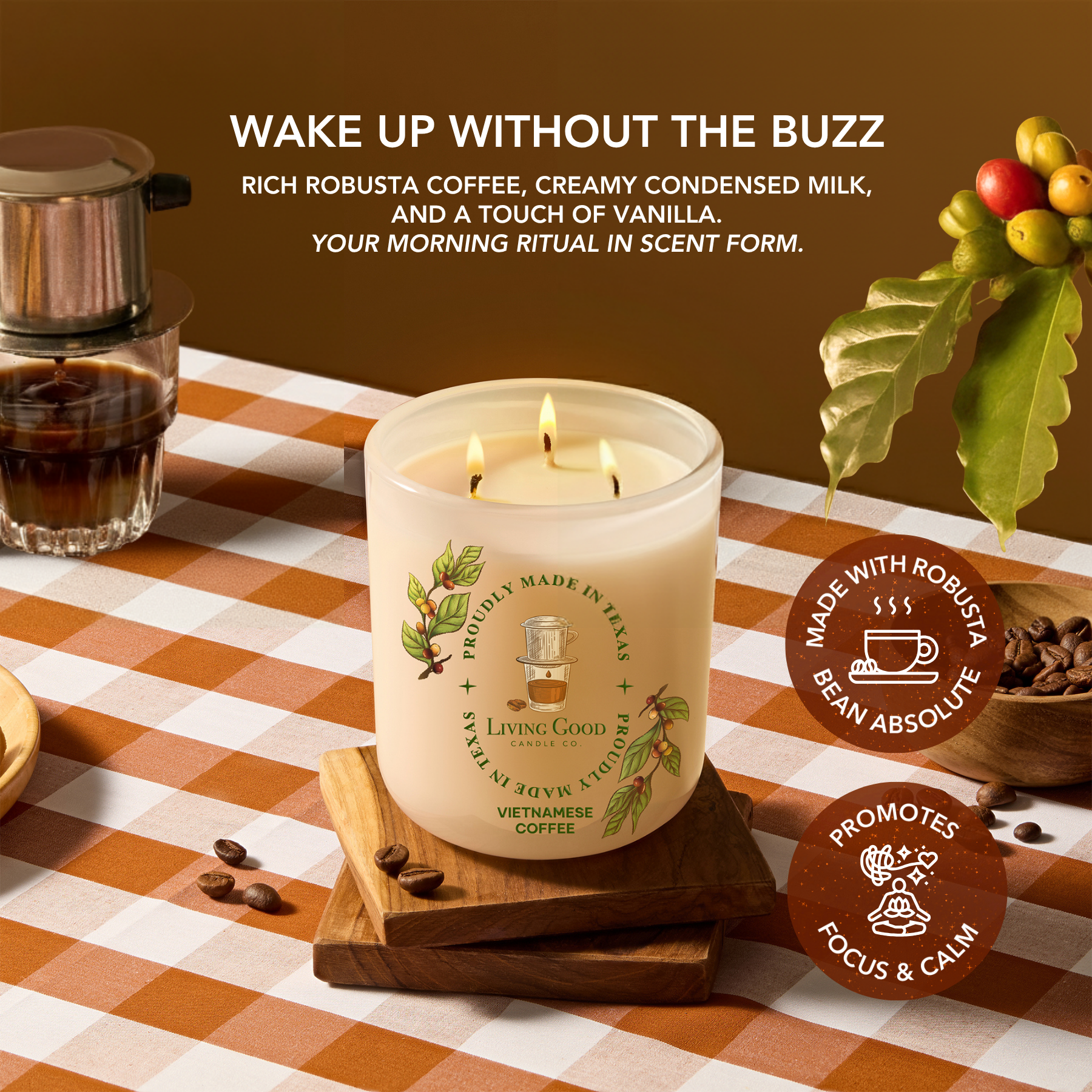 Living Good Candle Co. - Wholesale Jar/Filled Candle - Vietnamese Coffee - Beeswax Candle - Fresh Robusta Coffee1