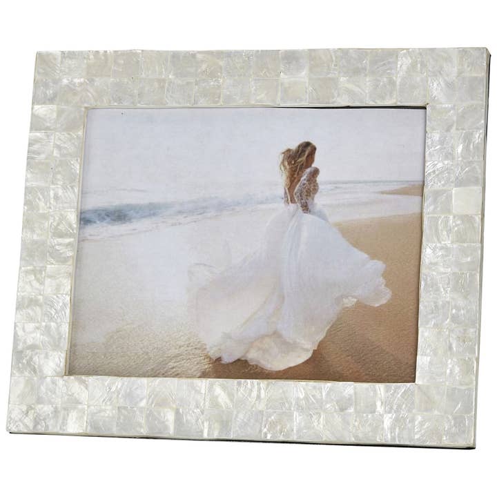 HS Seashells - Wholesale Picture Frame - Tile Patterned Ivory Capiz Shell 8X10" Photo Frame