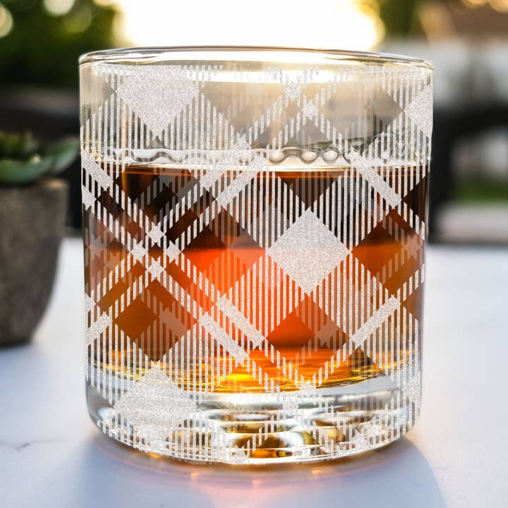 Engraved Full Wrap Plaid Whiskey Glass, Design: PLAID for wholesale by Everything Etched
