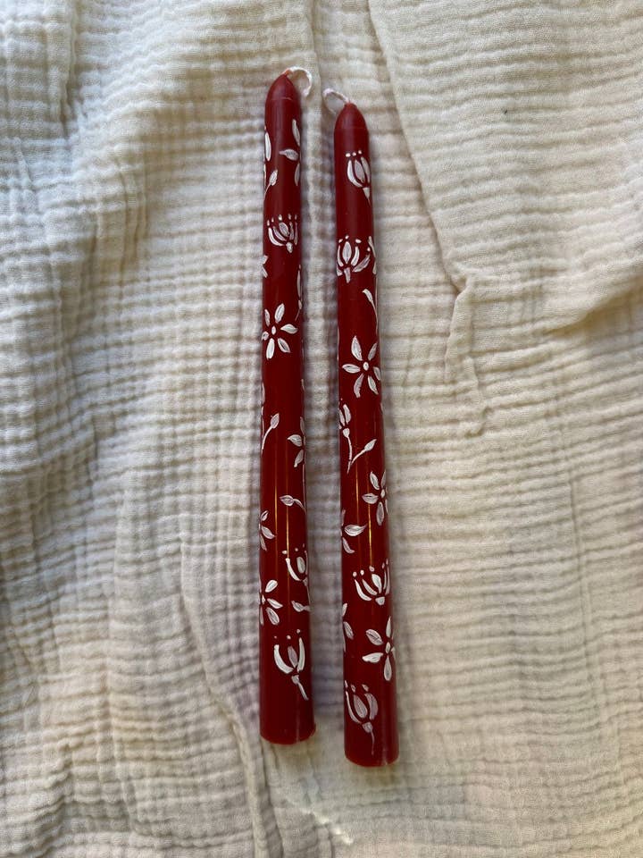 Hand-Painted White & Red Flowers Candles - Set of 2 for wholesale by Studio E Bloom