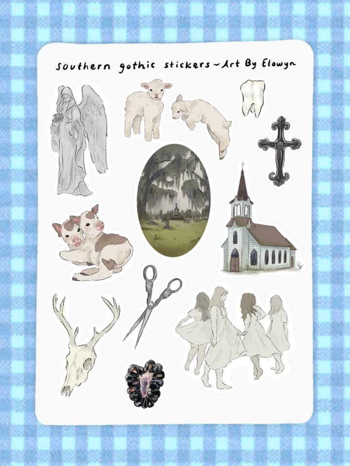 5x7 Southern Gothic Sticker Sheet for wholesale by Art By Elowyn
