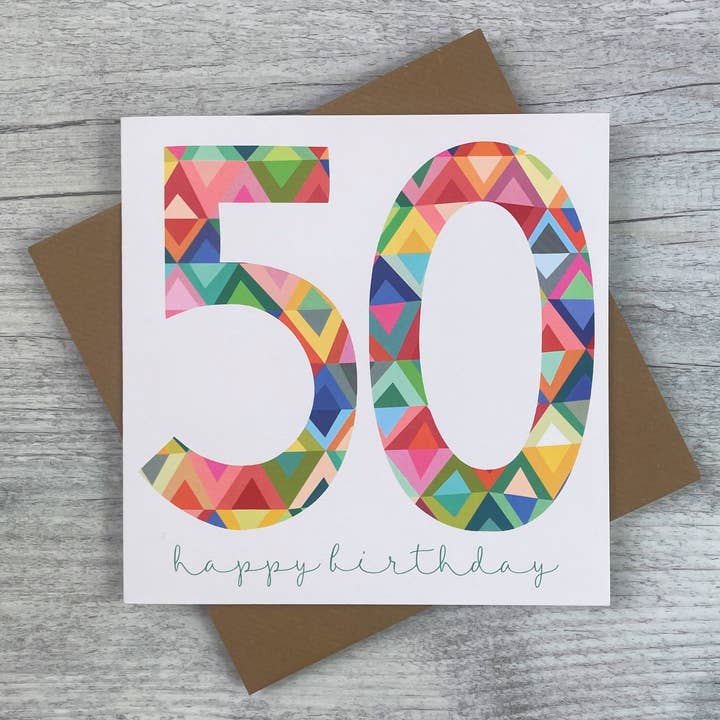 'Age 50' Birthday Card / Illustrated Numbers for wholesale by Joanne de Pace Design Studio